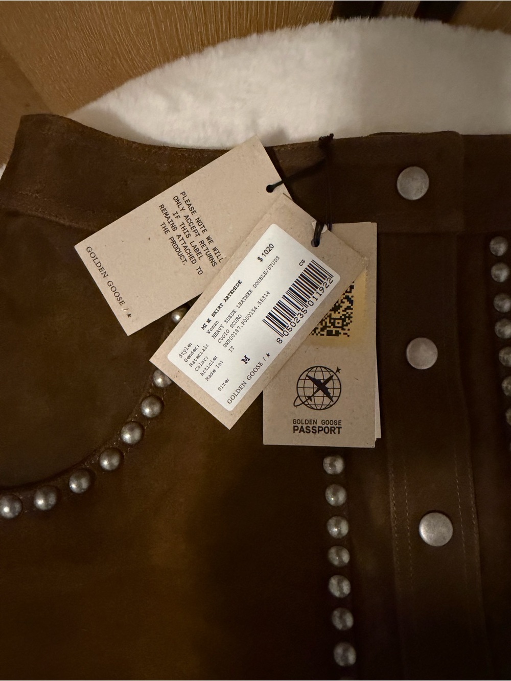 Golden Goose Brown Suede Button-Front Mini Skirt with Stud Detailing - Picture 2 of 6